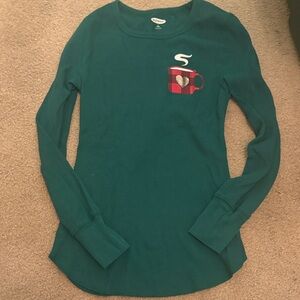 NWOT thermal Old Navy green Long Sleeve with Coffee Cup Design